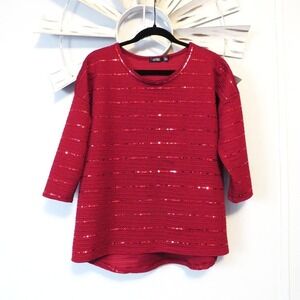 Cure. Brand Burgundy Red 3/4 Sleeve Sewater w/ Sequins Oversized Small